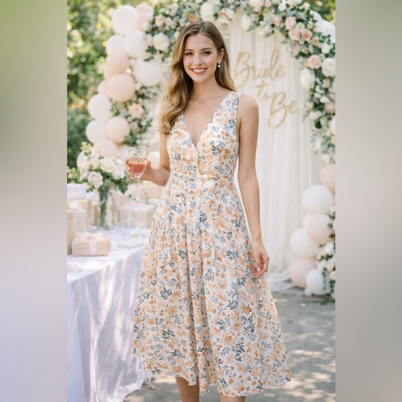 Joie Dresses & Skirts - Joie Sleeveless Keyhole Tie Midi Summer Sun Dress White Orange Cotton Floral 8